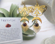 Load image into Gallery viewer, Tigers Eye Moth Moon Earrings