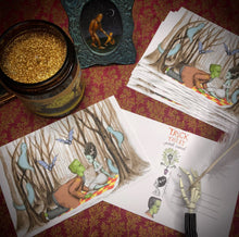 Load image into Gallery viewer, Frankenstein and Bride Halloween- Trick or Treat - postcard - 4 x 6" by Marybel Martin