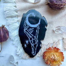 Load image into Gallery viewer, "Skeleton Moon" Halloween Decor Engraved Agate Slice Crystal