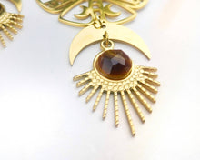Load image into Gallery viewer, Tigers Eye Moth Moon Earrings