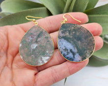 Load image into Gallery viewer, Thin Moss Agate Teardrop Earrings