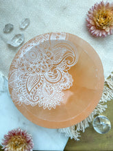 Load image into Gallery viewer, PEACH Selenite Offering Bowl Trinket Dish "Henna Prayer"