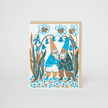 Load image into Gallery viewer, Hugging Bluebells Gnomes Greeting Card by Phoebe Wahl