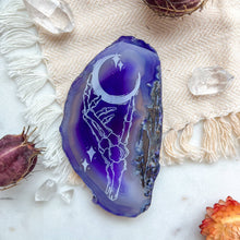 Load image into Gallery viewer, "Skeleton Moon" Halloween Decor Engraved Agate Slice Crystal