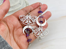 Load image into Gallery viewer, Mismatch Amethyst Luna Moth Earrings
