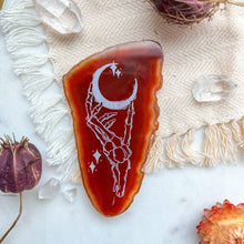 Load image into Gallery viewer, "Skeleton Moon" Halloween Decor Engraved Agate Slice Crystal