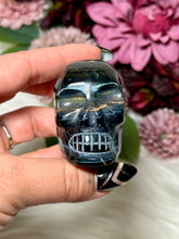 Load image into Gallery viewer, Blue Tiger Eye (Hawk's Eye) Skull