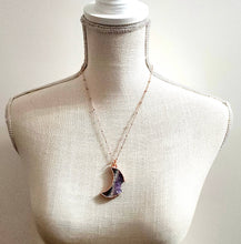 Load image into Gallery viewer, Waxing & Waning Amethyst Crescent Moon Necklace