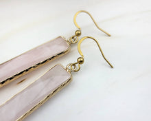 Load image into Gallery viewer, Rose Quartz Rectangle Earrings