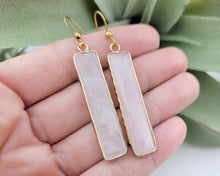 Load image into Gallery viewer, Rose Quartz Rectangle Earrings