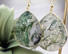Load image into Gallery viewer, Thin Moss Agate Teardrop Earrings