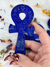 Load image into Gallery viewer, Ankh Lapis Lazuli Etched Carvings