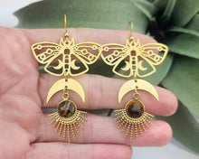 Load image into Gallery viewer, Tigers Eye Moth Moon Earrings