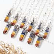 Load image into Gallery viewer, Seven Chakra Crystal Bonded Pendulum With Quartz Ball