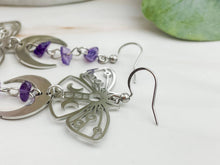 Load image into Gallery viewer, Mismatch Amethyst Luna Moth Earrings