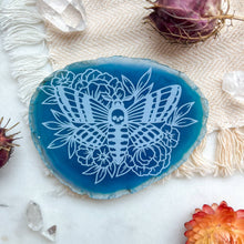 Load image into Gallery viewer, "Moth" Halloween Decor Engraved Agate Slice Gemstone Crystal
