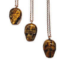 Load image into Gallery viewer, Tiger Eye Carved Skull Necklace