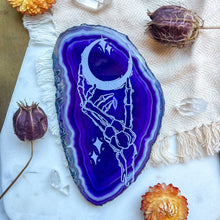 Load image into Gallery viewer, "Skeleton Moon" Halloween Decor Engraved Agate Slice Crystal