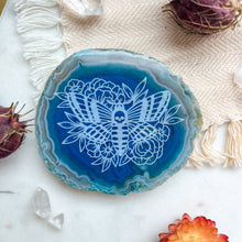 Load image into Gallery viewer, "Moth" Halloween Decor Engraved Agate Slice Gemstone Crystal