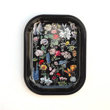 Load image into Gallery viewer, Small Metal Black Fleurs Tray / Vintage Flower Floral Dish