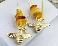 Load image into Gallery viewer, Gold Bee Natural Baltic Amber Earrings