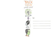 Load image into Gallery viewer, The Misfit Gang- Trick or Treat - postcard - 4 x 6" by Marybel Martin