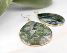 Load image into Gallery viewer, Thin Moss Agate Teardrop Earrings
