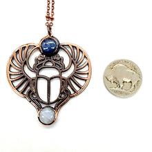 Load image into Gallery viewer, Wings of Ra Ancient Scarab Necklace—Kyanite & Blue Moonstone