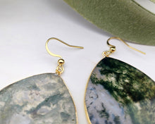 Load image into Gallery viewer, Thin Moss Agate Teardrop Earrings