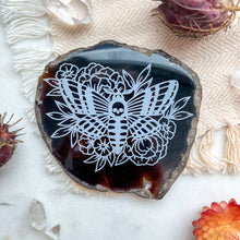 Load image into Gallery viewer, "Moth" Halloween Decor Engraved Agate Slice Gemstone Crystal