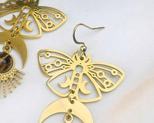 Load image into Gallery viewer, Tigers Eye Moth Moon Earrings