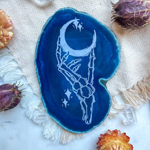Load image into Gallery viewer, "Skeleton Moon" Halloween Decor Engraved Agate Slice Crystal