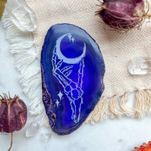 Load image into Gallery viewer, "Skeleton Moon" Halloween Decor Engraved Agate Slice Crystal