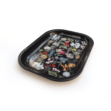 Load image into Gallery viewer, Small Metal Black Fleurs Tray / Vintage Flower Floral Dish