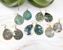 Load image into Gallery viewer, Thin Moss Agate Teardrop Earrings