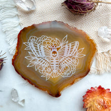 Load image into Gallery viewer, "Moth" Halloween Decor Engraved Agate Slice Gemstone Crystal