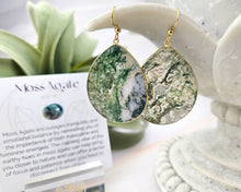 Load image into Gallery viewer, Thin Moss Agate Teardrop Earrings