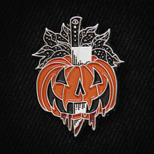 Load image into Gallery viewer, Stabbed Jack-O-Lantern Pumpkin Enamel Pin