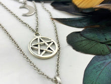 Load image into Gallery viewer, Layered Gemstone Pentagram Necklace