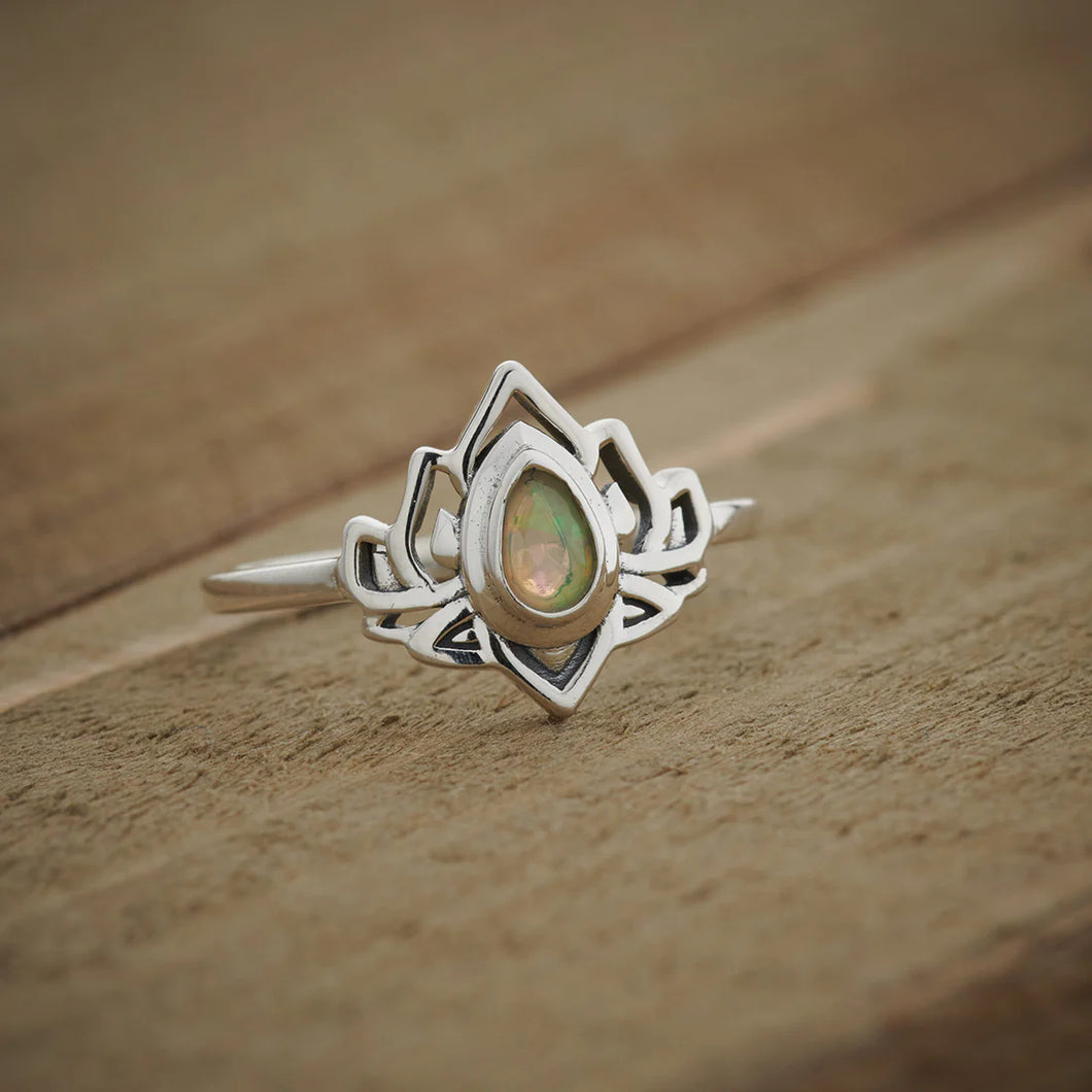 Ethiopian Opal Sterling Silver Lotus Rings