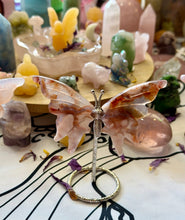 Load image into Gallery viewer, Flower Agate Carnelian Butterfly Wings on Metal Stand
