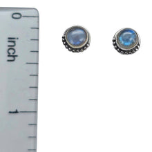 Load image into Gallery viewer, Labradorite Sterling Silver Stud Earrings semi circle design
