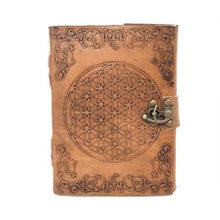 Load image into Gallery viewer, Flower of Life Leather journal 5x7” with latch ￼
