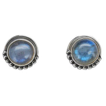 Load image into Gallery viewer, Labradorite Sterling Silver Stud Earrings semi circle design
