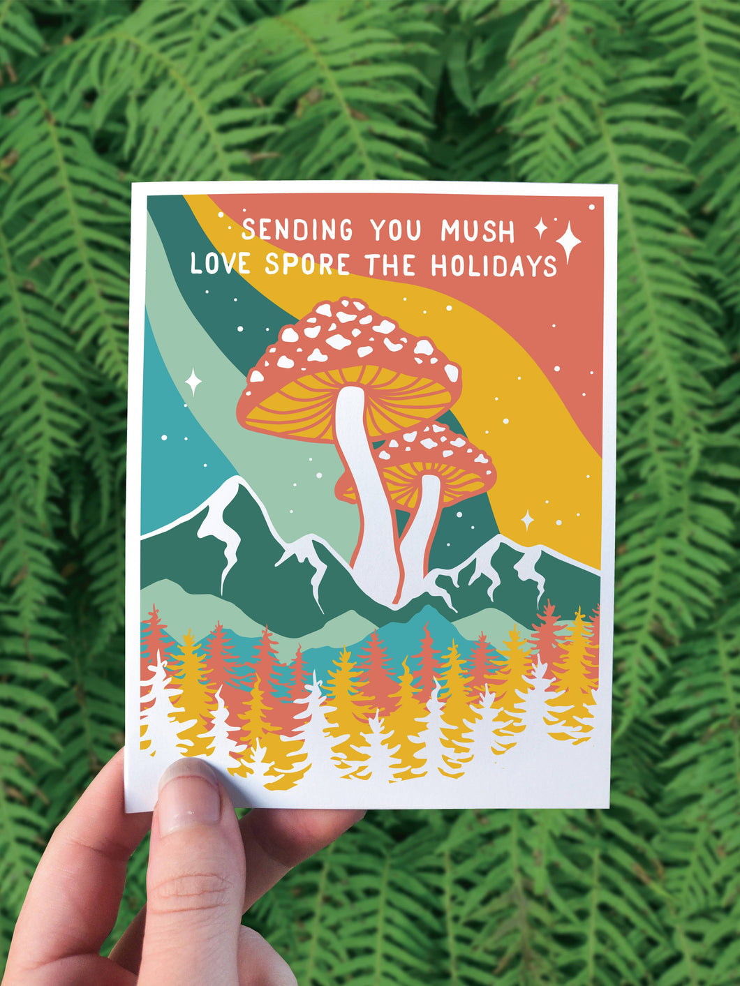 Mushroom Mountain - Holiday Card - Solstice Pun PNW Magic