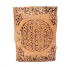Load image into Gallery viewer, Flower of Life Leather journal 5x7” with latch ￼

