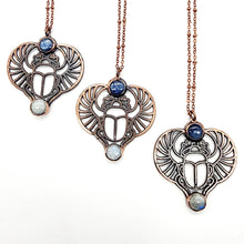 Load image into Gallery viewer, Wings of Ra Ancient Scarab Necklace—Kyanite &amp; Blue Moonstone
