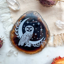 Load image into Gallery viewer, &quot;Owl&quot; Halloween Decor Engraved Agate Slice Gemstone Crystal
