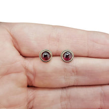 Load image into Gallery viewer, Garnet Sterling Silver Stud Earrings round braided design
