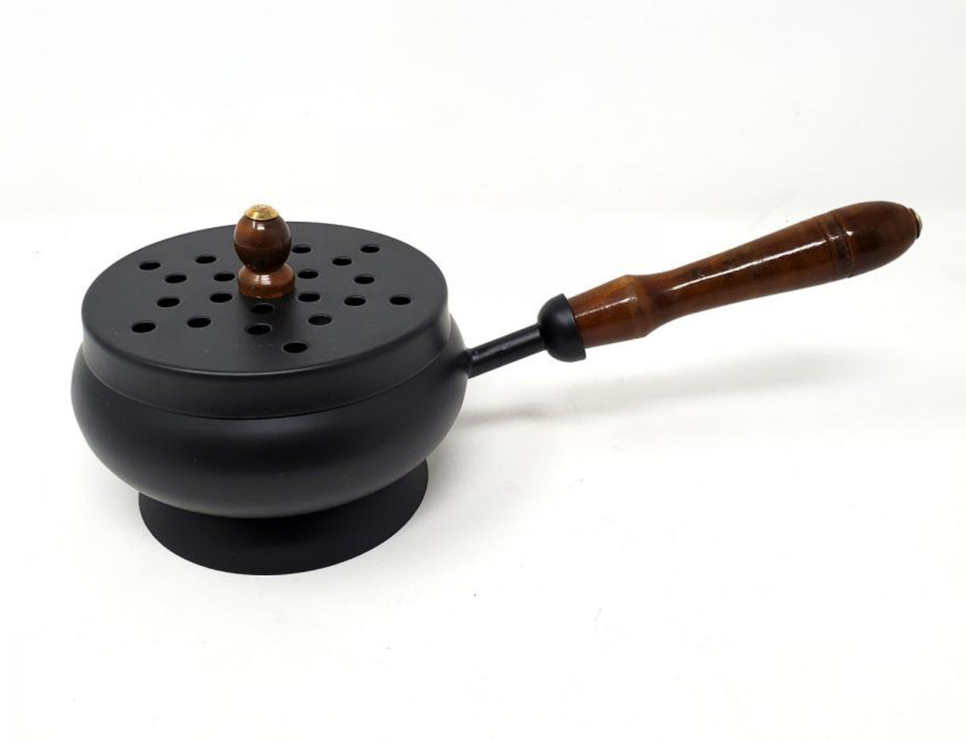 Iron Charcoal Burner with Lid and Wooden handle
